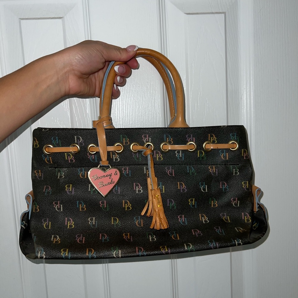 Dooney & Bourke Black Satchel with Multicolor Logo